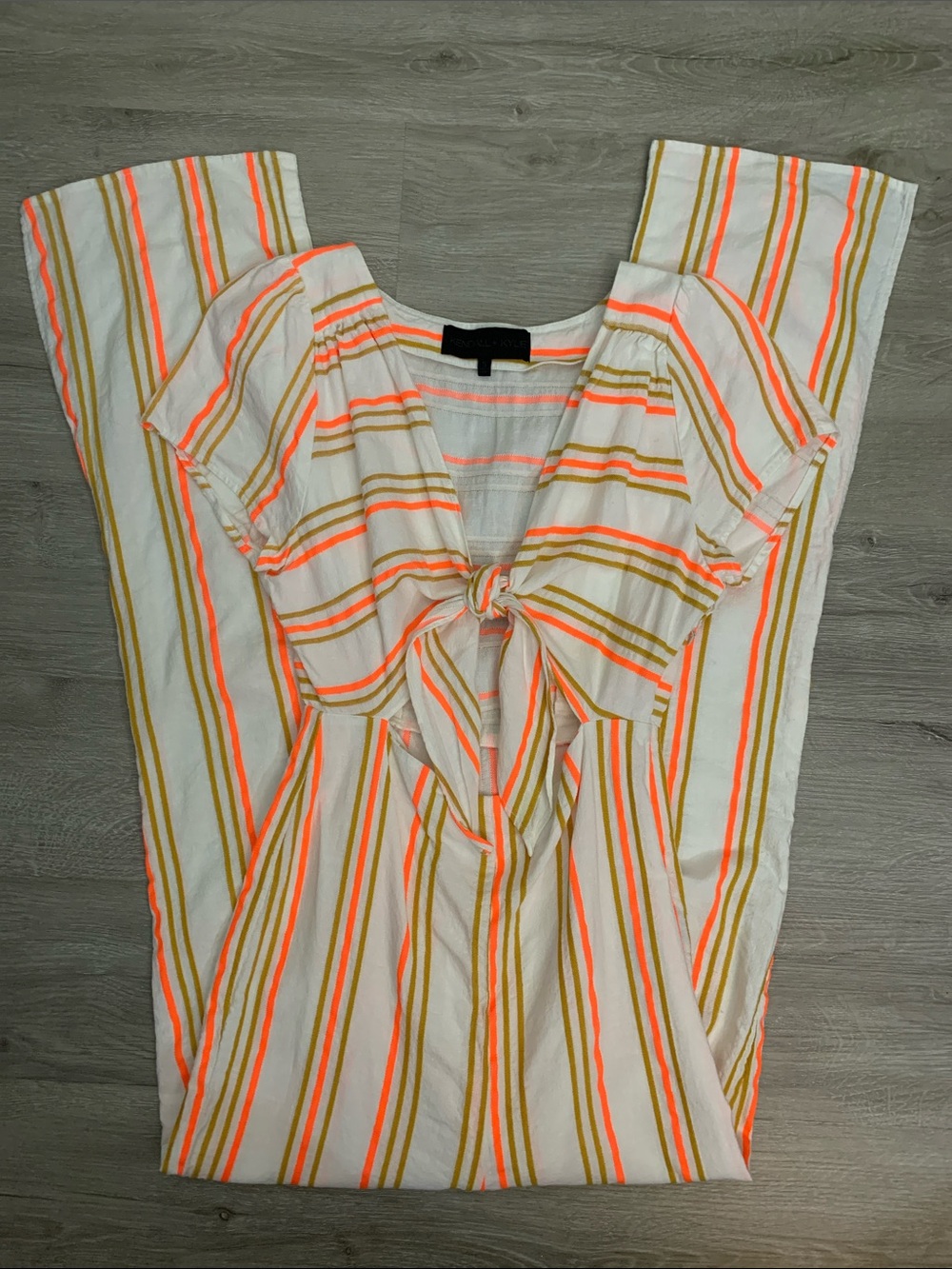 Kendall & Kylie Linen Cream Boho Jumpsuit with Front Tie Detail